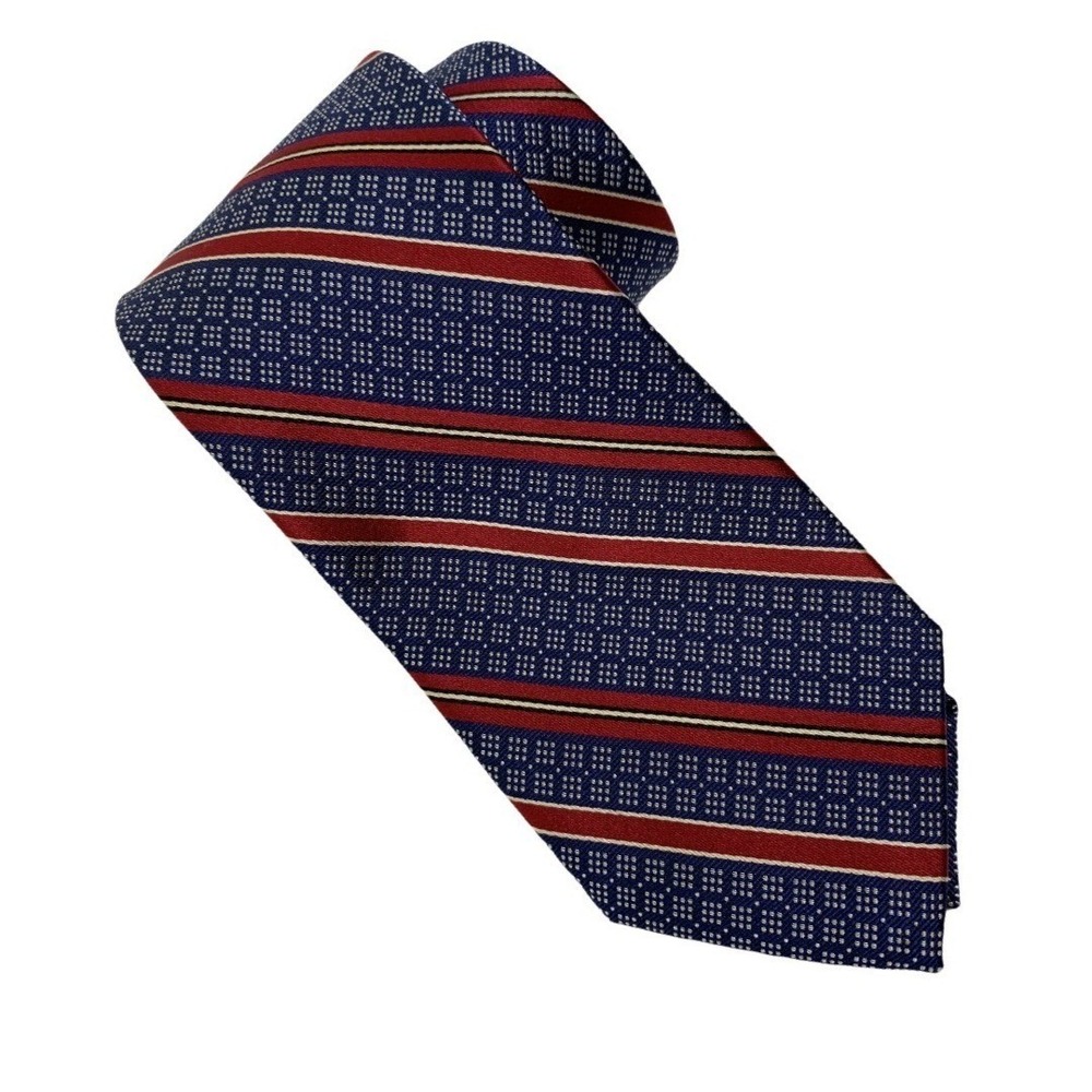 Black Saks Fifth Avenue Necktie Mens Repp Blue Red Striped Geometric Silk Formal